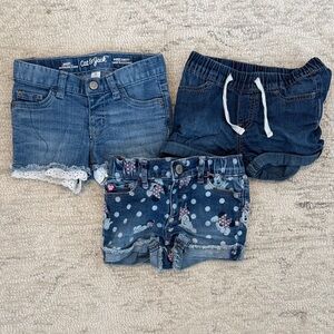 2 GAP Girls' Denim Shorts and 1 Cat and jack Trio in Blue Washes